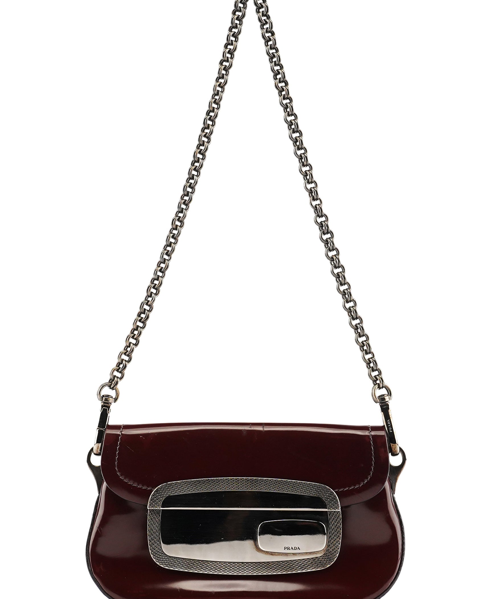 Prada 2004 Burgundy Spazzolato Mirror Shoulder Bag