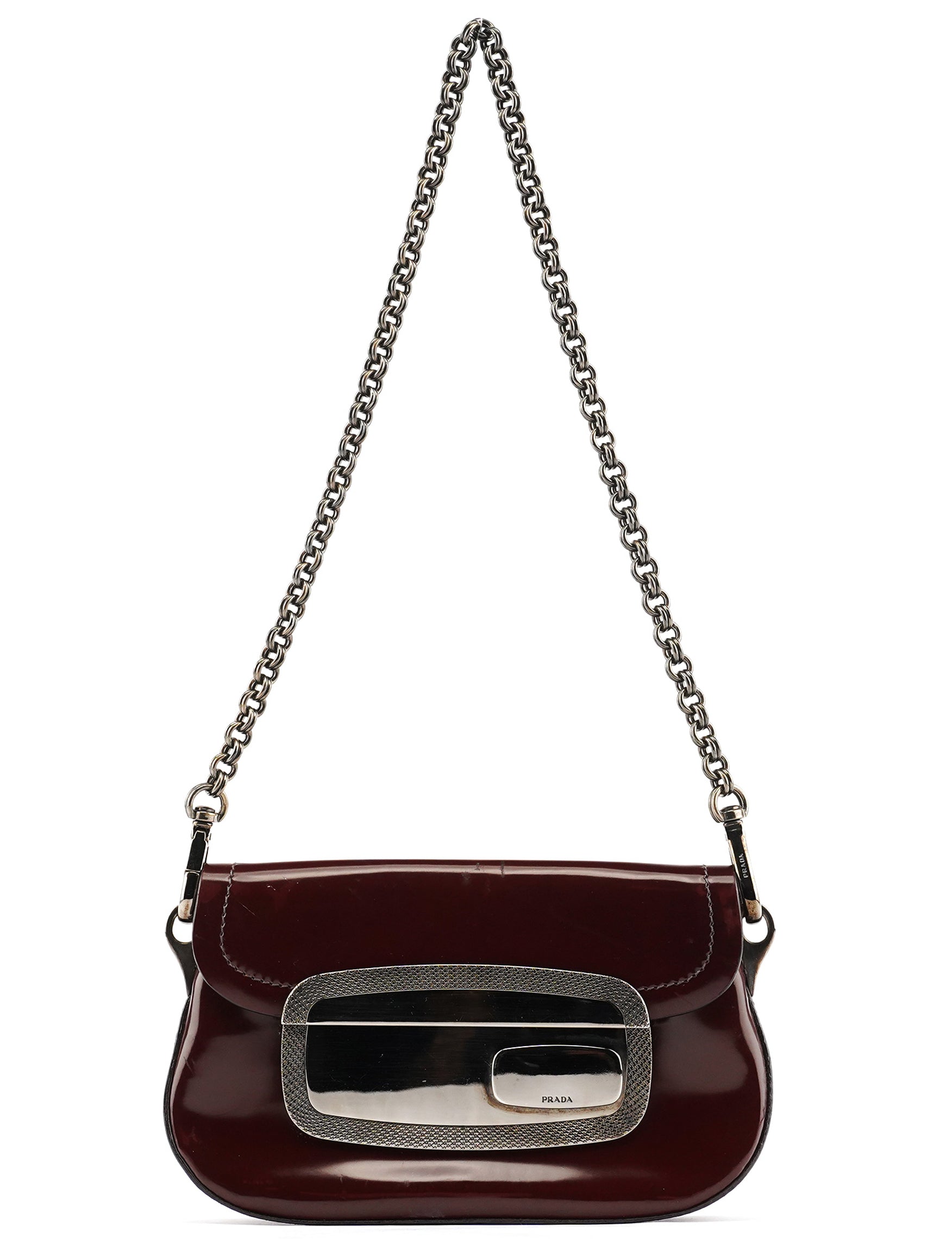 Prada 2004 Burgundy Spazzolato Mirror Shoulder Bag