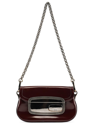 Prada 2004 Burgundy Spazzolato Mirror Shoulder Bag