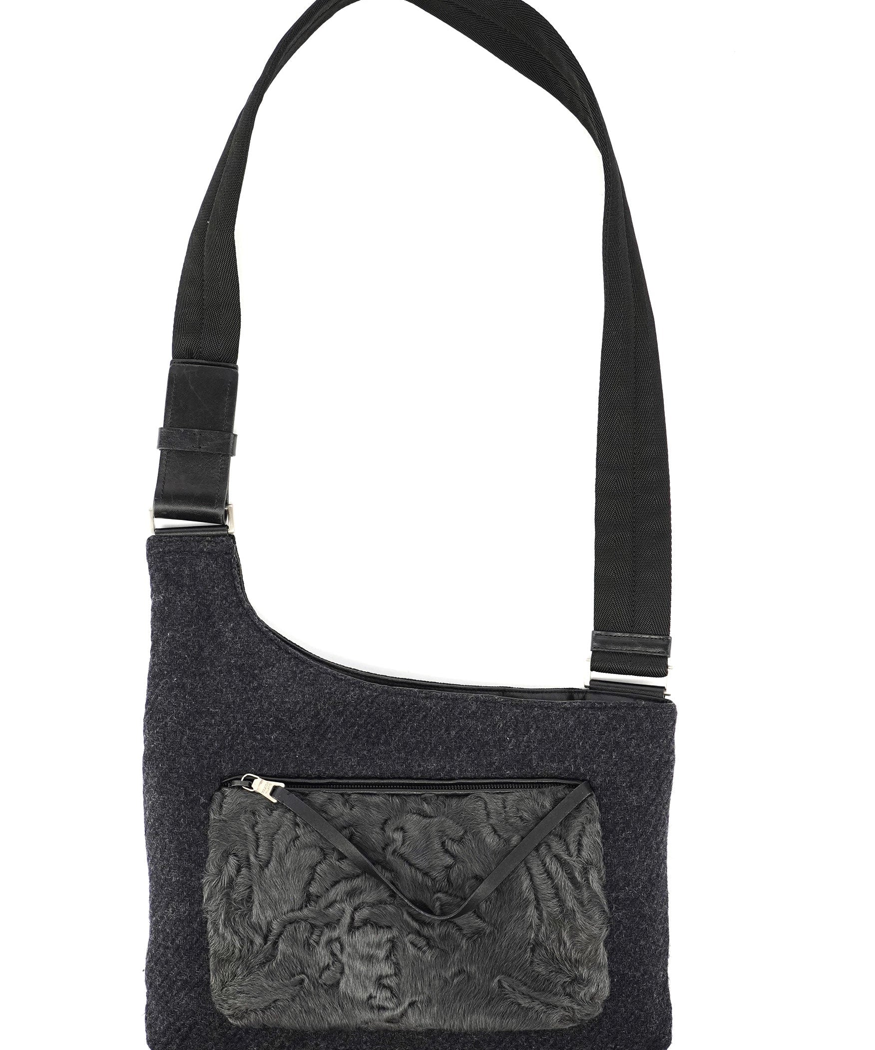 Prada Anthracite Fur Wool Shoulder Bag