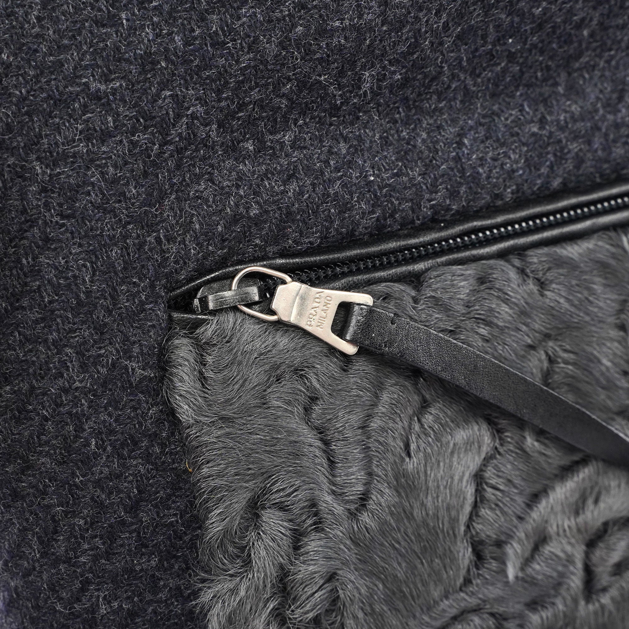 Prada Anthracite Fur Wool Shoulder Bag