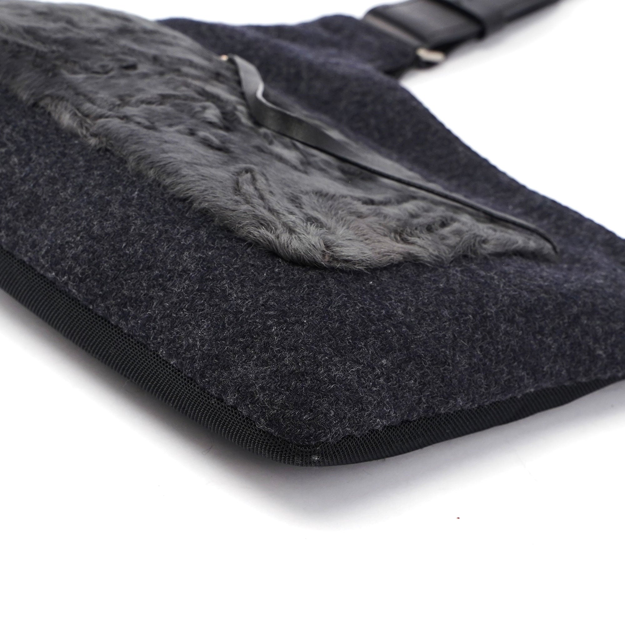 Prada Anthracite Fur Wool Shoulder Bag