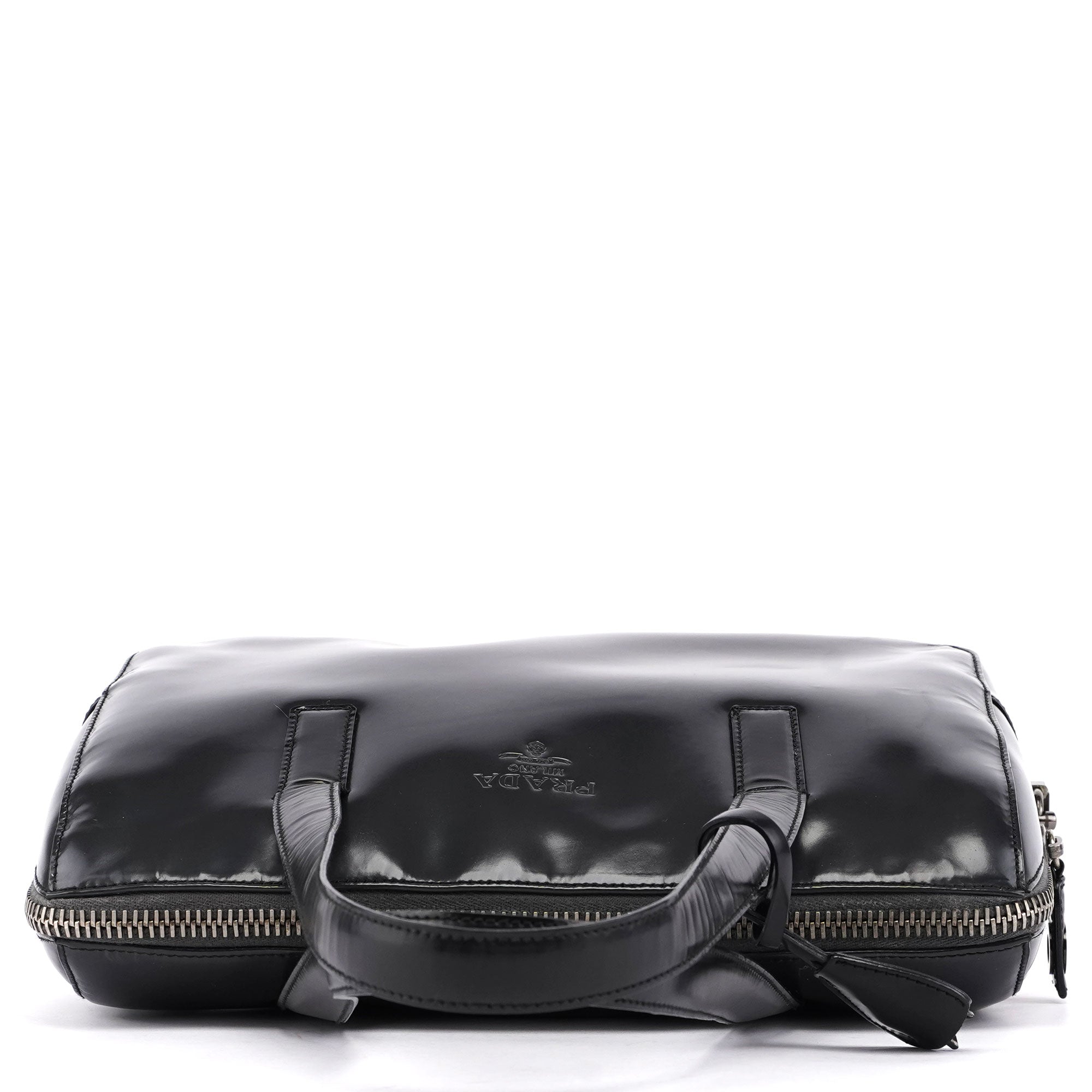 Prada Sac cabas Spazzolato en cuir verni anthracite