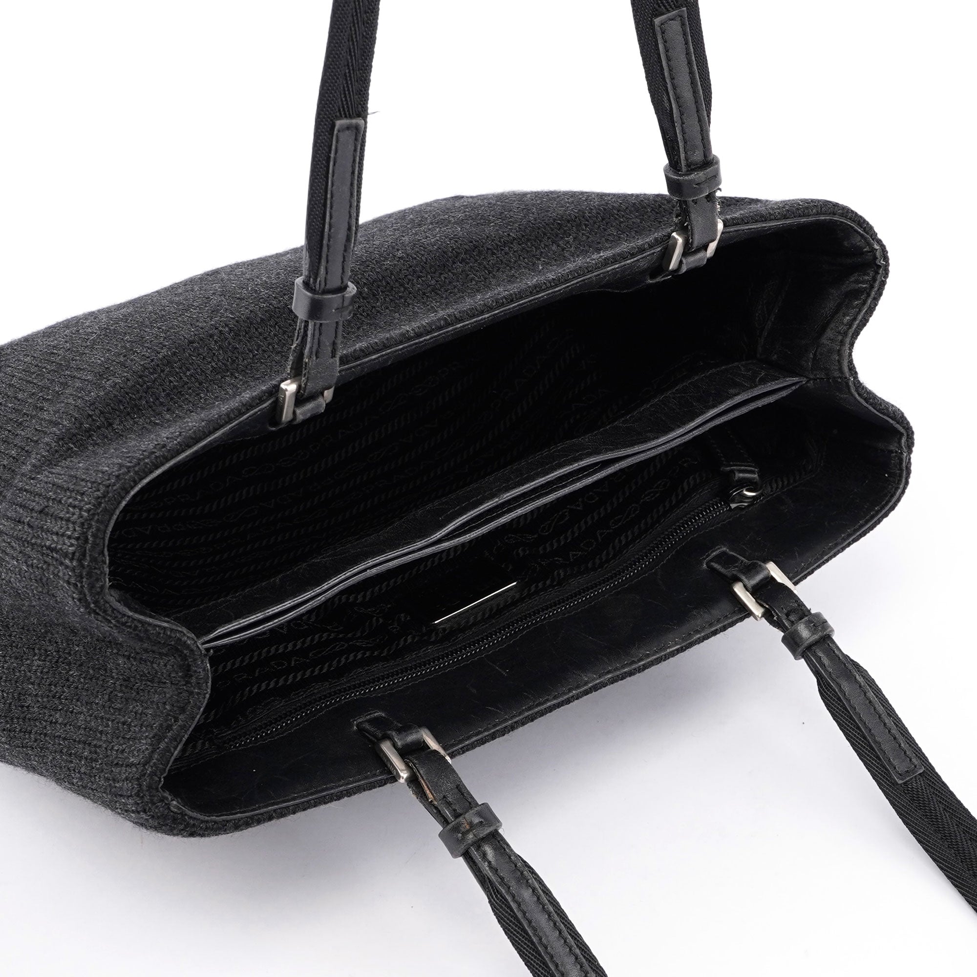 Prada Tote Bag aus anthrazitfarbener Wolle