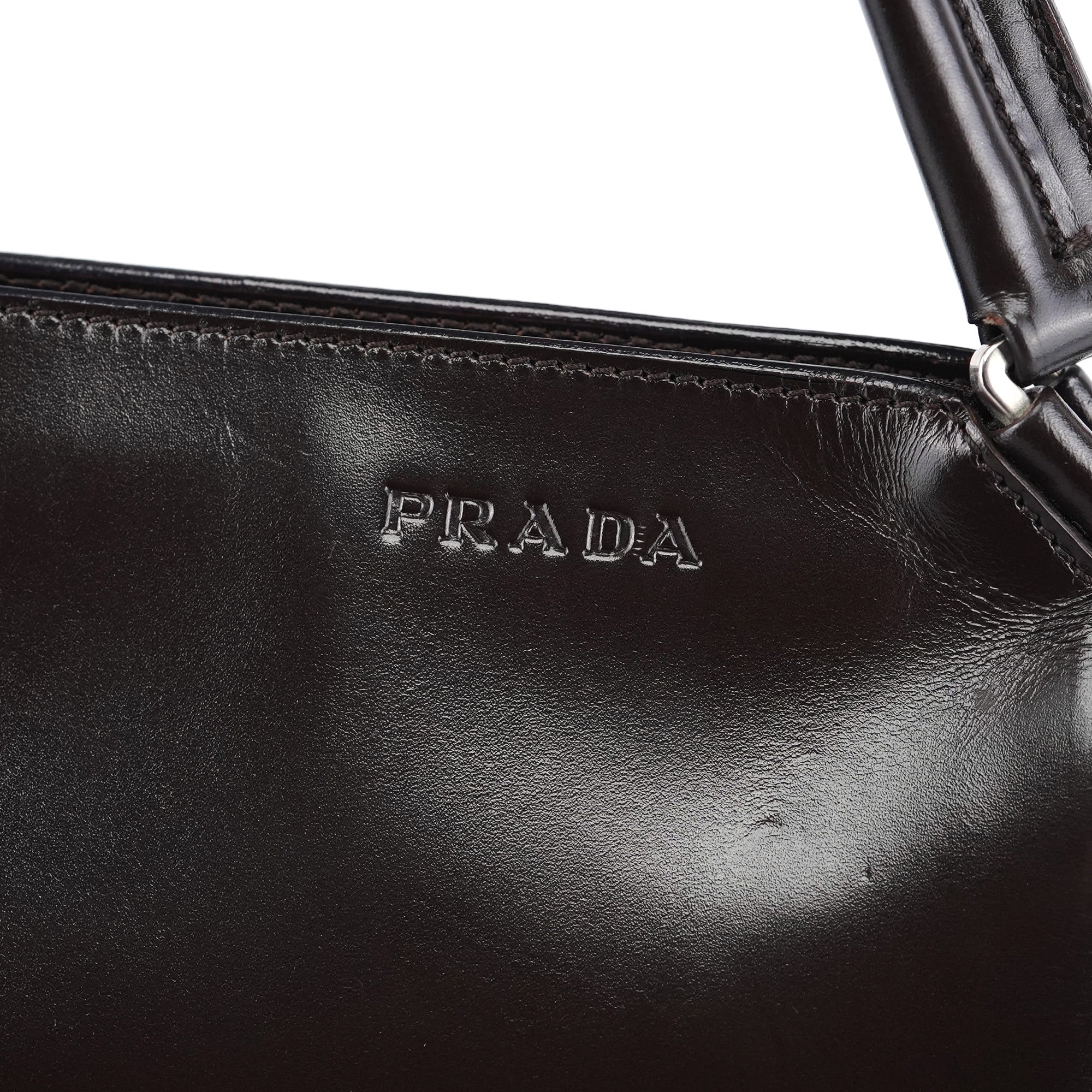 Prada B11025 Sac porté épaule Vitello Chic en cuir de veau marron