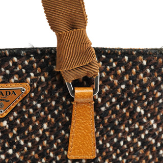 Prada B11266 Brown Tweed Leather Tote Bag