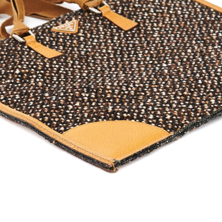 Prada B11266 Brown Tweed Leather Tote Bag