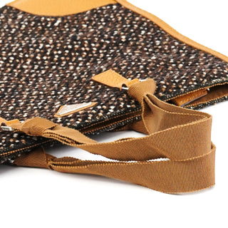 Prada B11266 Brown Tweed Leather Tote Bag