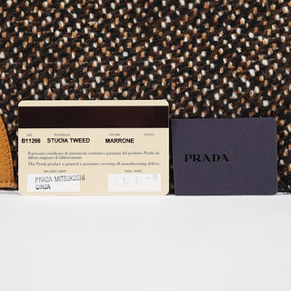 Prada B11266 Brown Tweed Leather Tote Bag