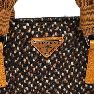 Prada B11266 Brown Tweed Leather Tote Bag