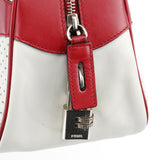 Prada B11334 Sac bowling en cuir perforé blanc et rouge