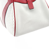 Prada B11334 Sac bowling en cuir perforé blanc et rouge