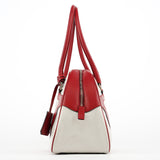 Prada B11334 Sac bowling en cuir perforé blanc et rouge
