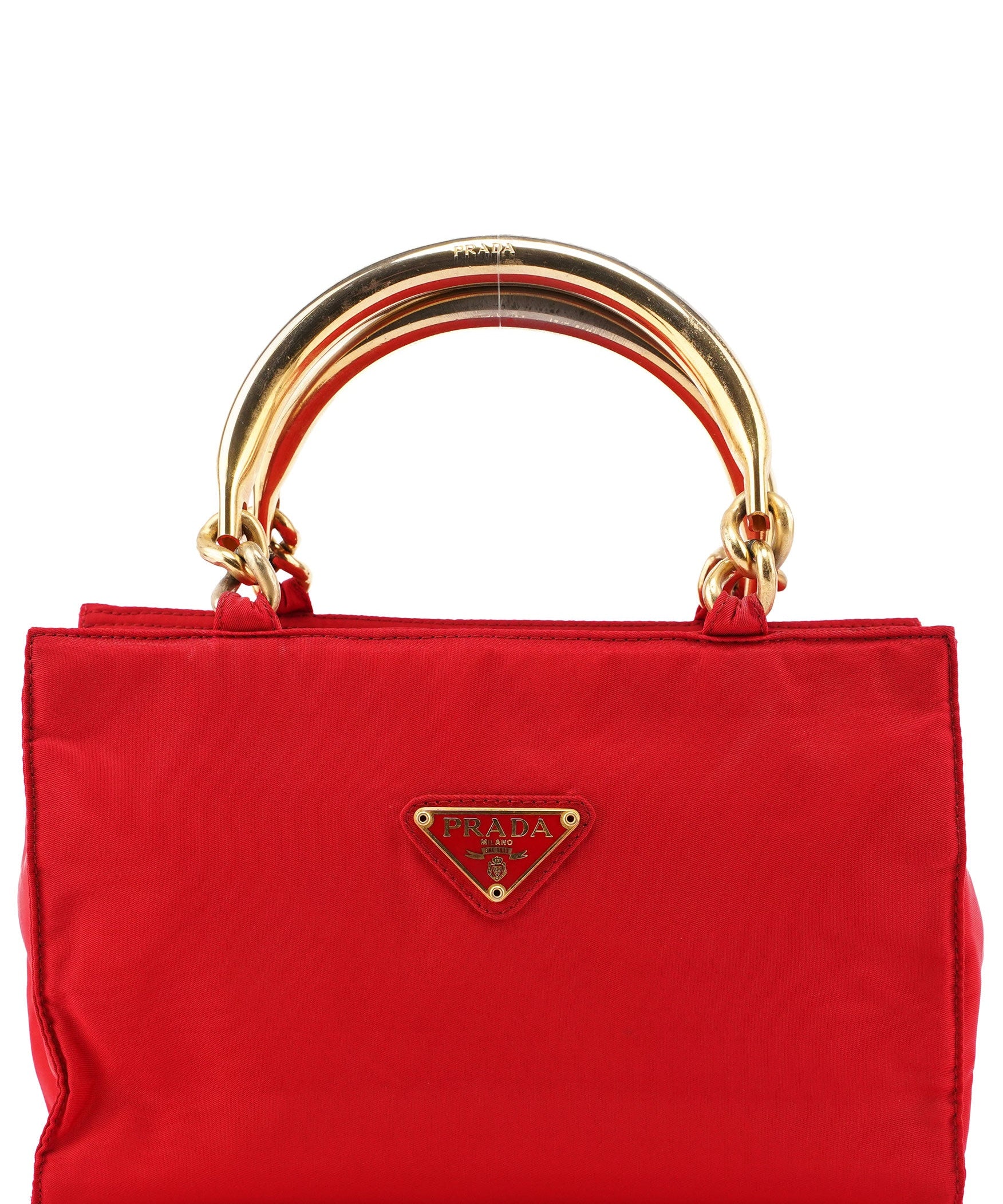 Prada B2513 Red Tessuto Metallo Tote Bag