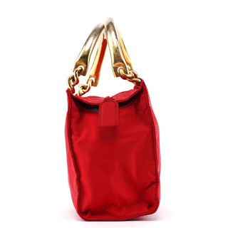 Prada B2513 Red Tessuto Metallo Tote Bag