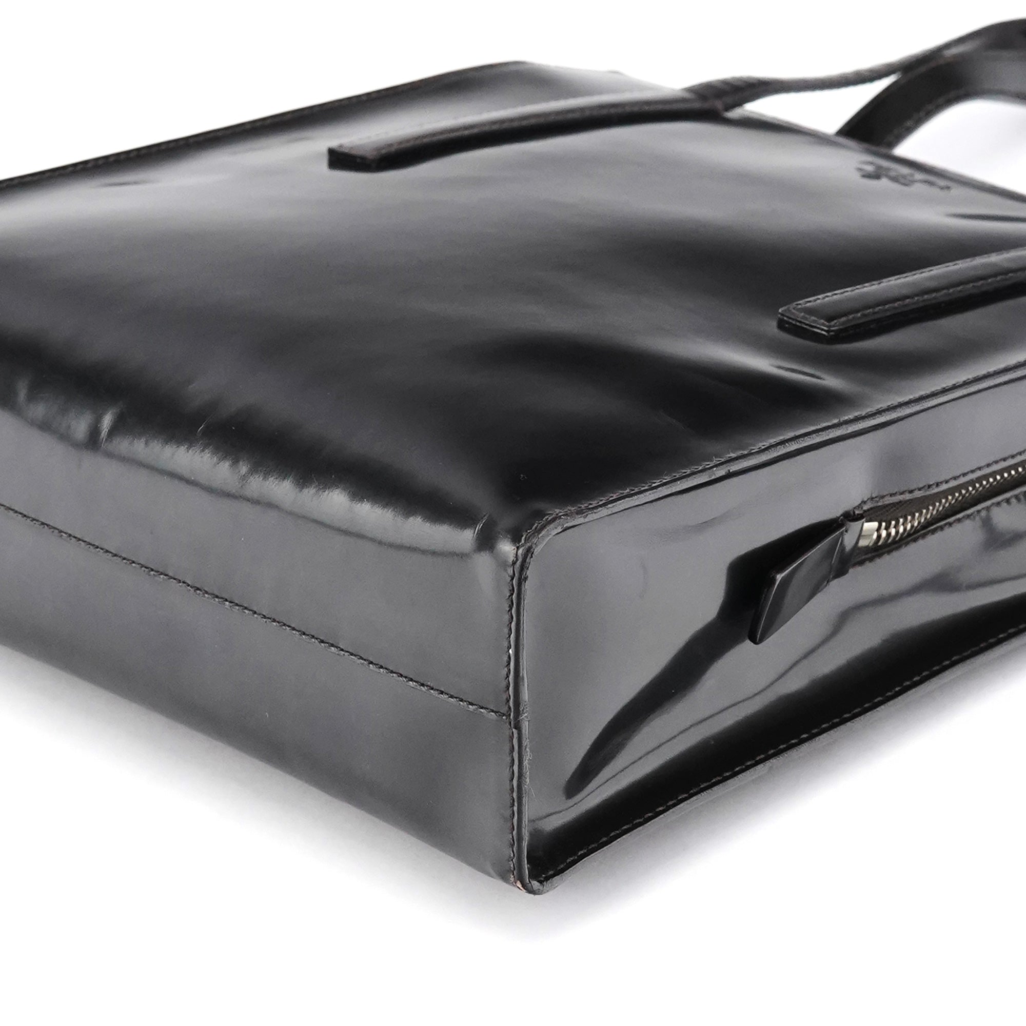 Prada B6012 Sac cabas Spazzolato Sport en cuir verni marron foncé