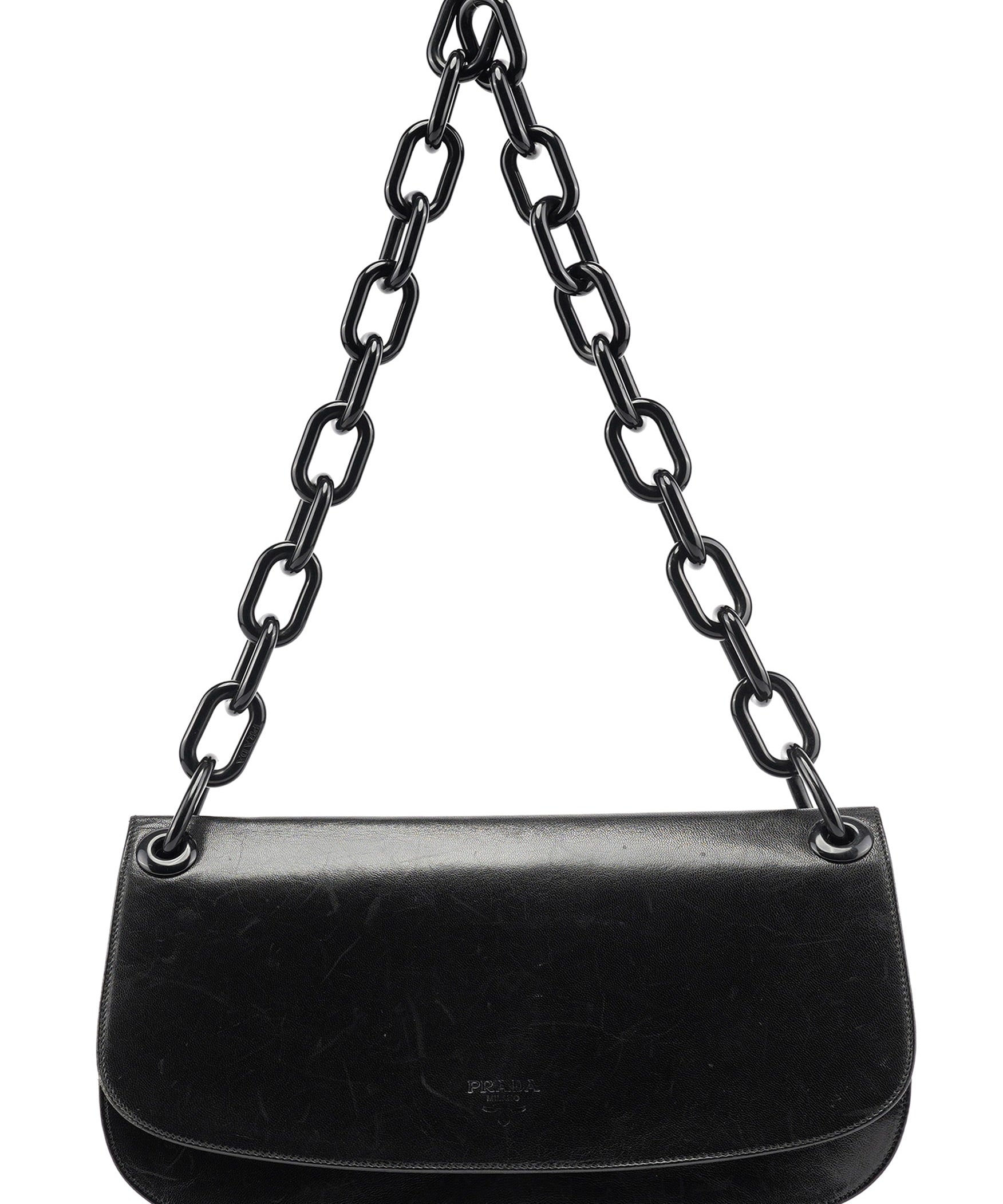 Prada B6378 Black Calfskin Madras Swing Shoulder Bag