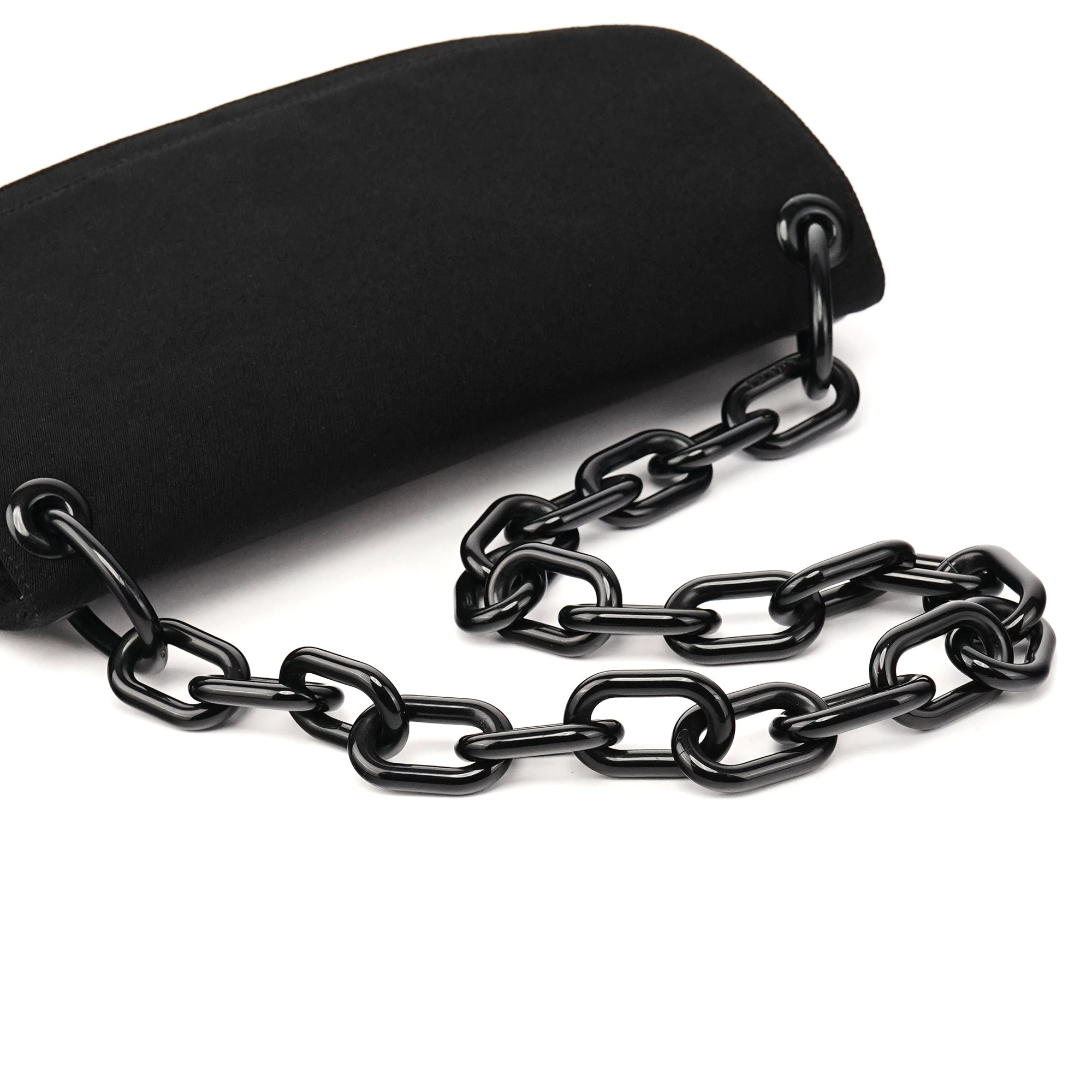 Prada B6378 Tessuto Swing skuldertaske i sort nylon med kæde