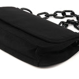 Prada B6378 Tessuto Swing skuldertaske i sort nylon med kæde