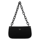 Prada B6378 Tessuto Swing skuldertaske i sort nylon med kæde