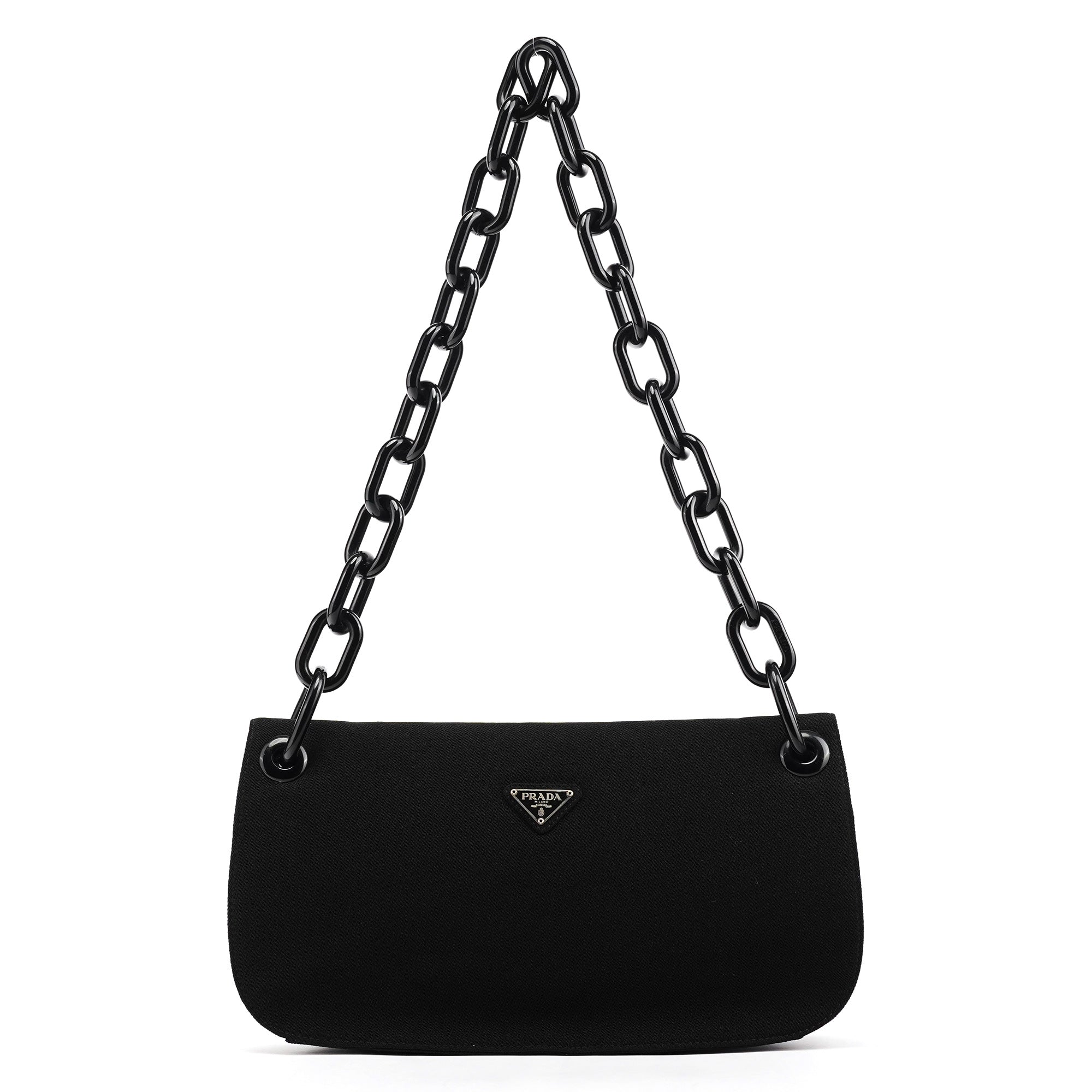 Prada B6378 Tessuto Swing skuldertaske i sort nylon med kæde