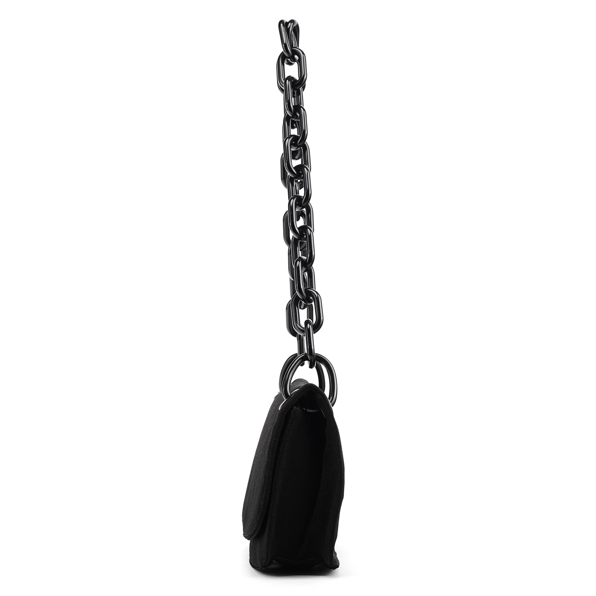 Prada B6378 Tessuto Swing skuldertaske i sort nylon med kæde
