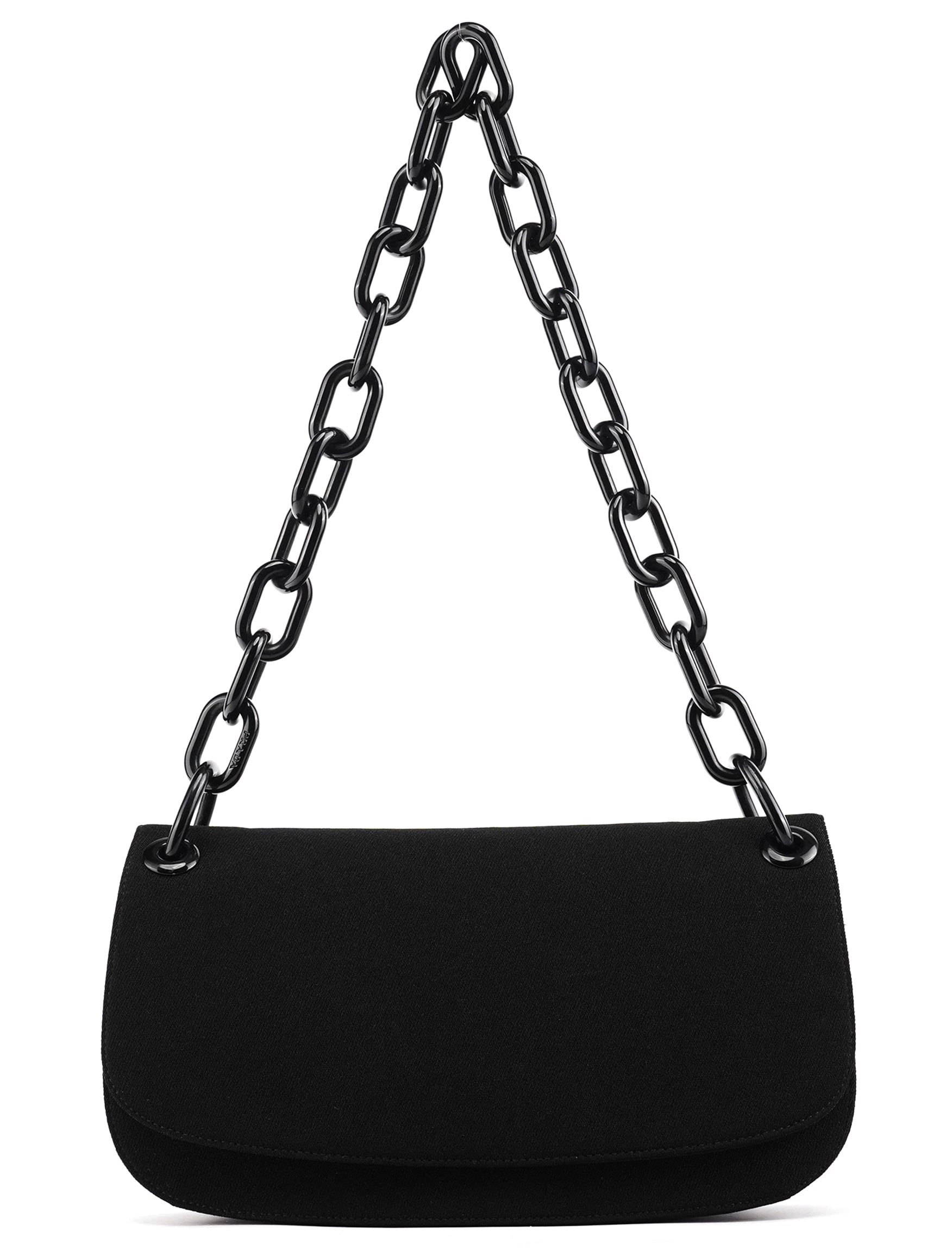 Prada B6378 Tessuto Swing skuldertaske i sort nylon med kæde