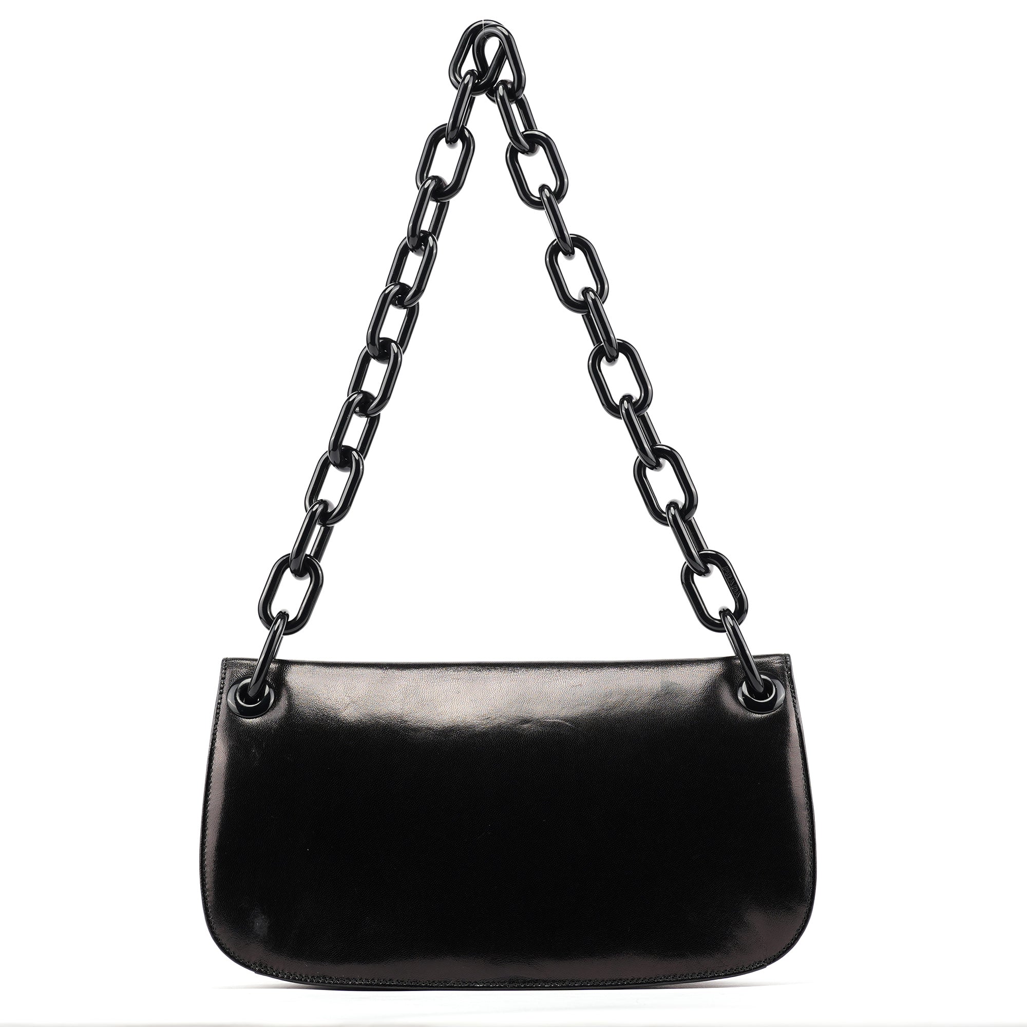 Prada B6398 Sac porté épaule Madras Swing à chaîne en cuir noir