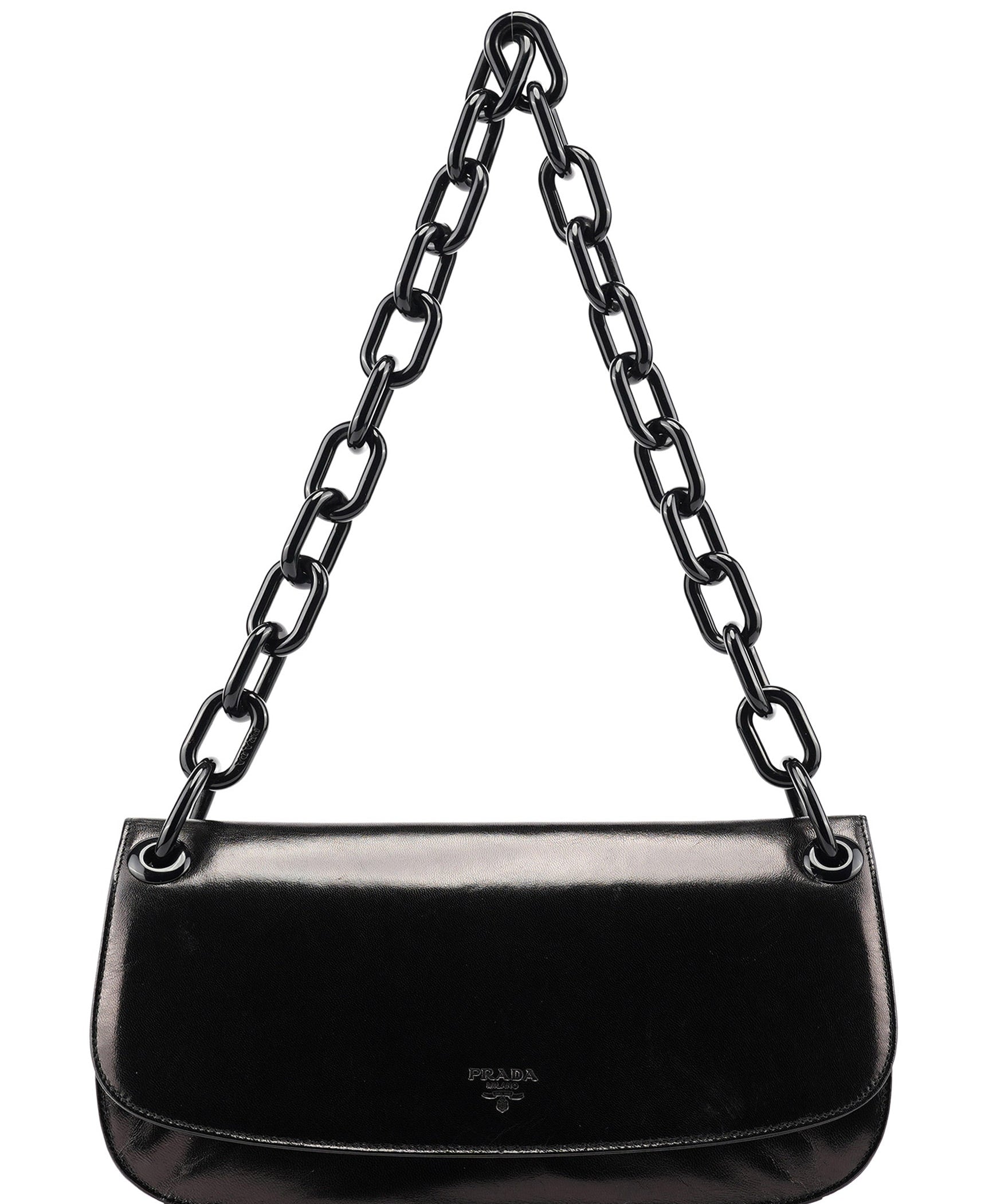 Prada B6398 Black Madras Swing Chain Shoulder Bag