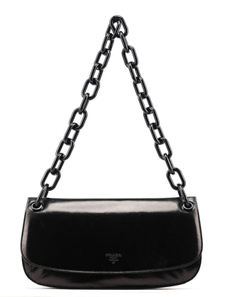 Prada B6398 Black Madras Swing Chain Shoulder Bag