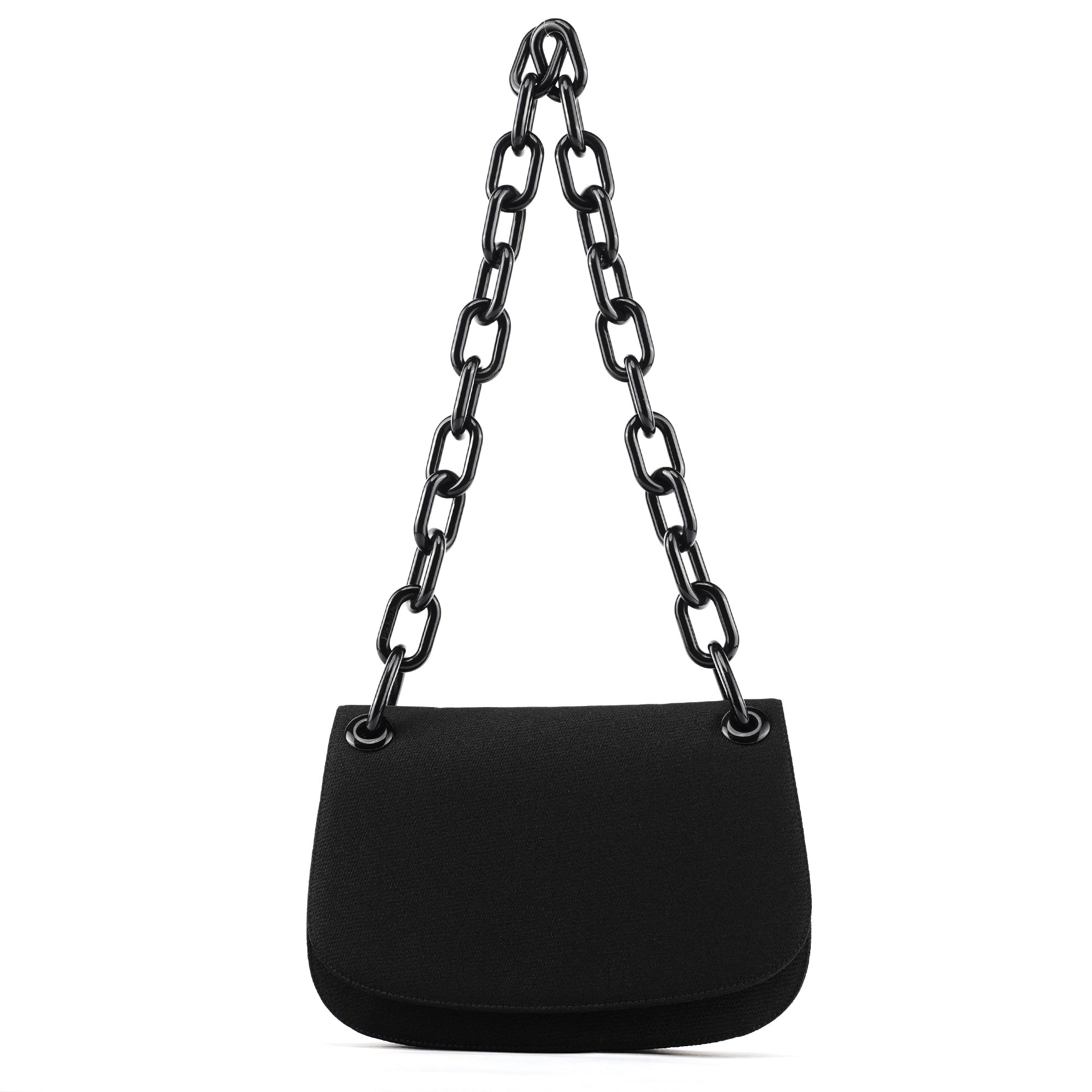 Prada B6436 Sac porté épaule à chaîne Tessuto Swing en nylon noir