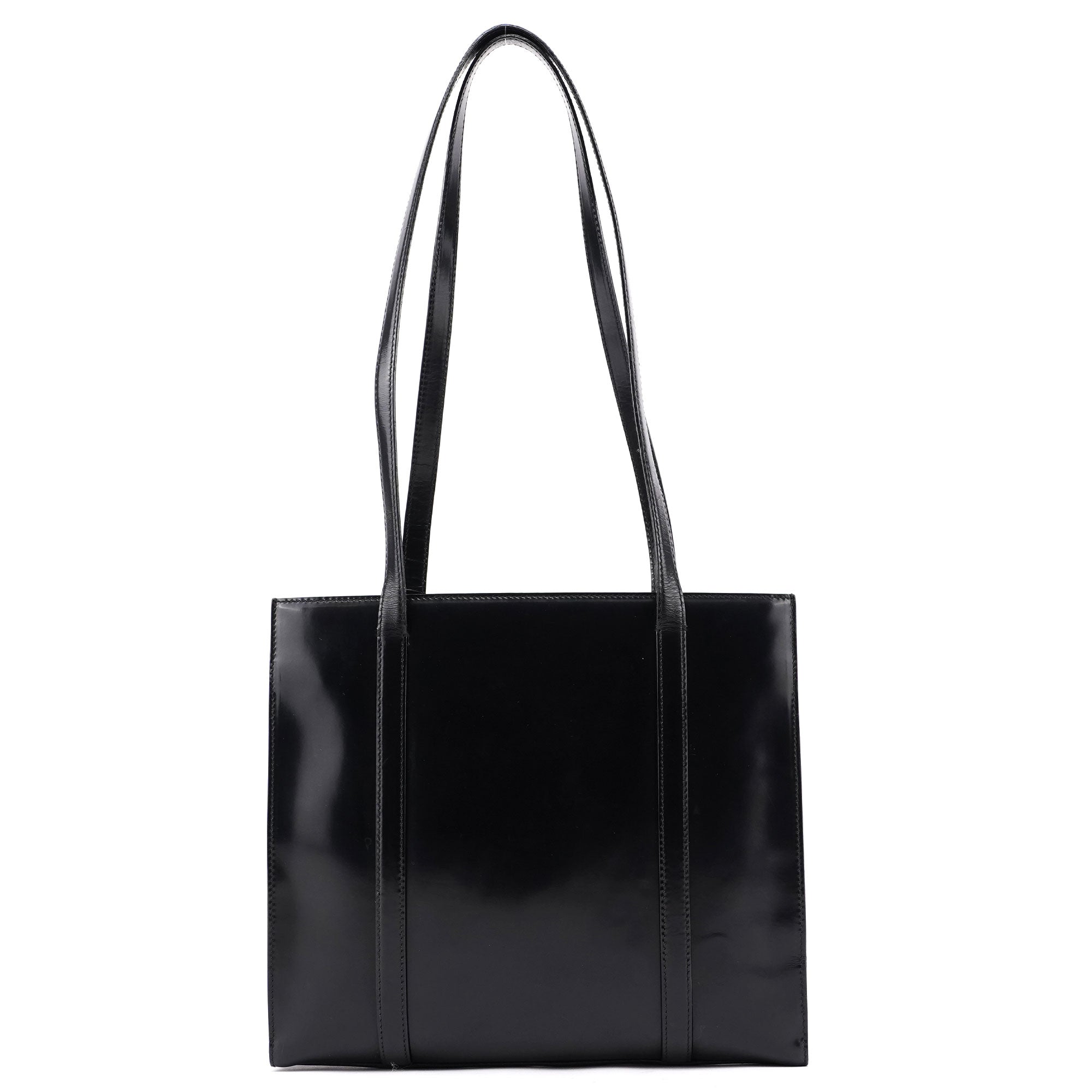 Prada B6498 Sac cabas Spazzolato en cuir verni noir