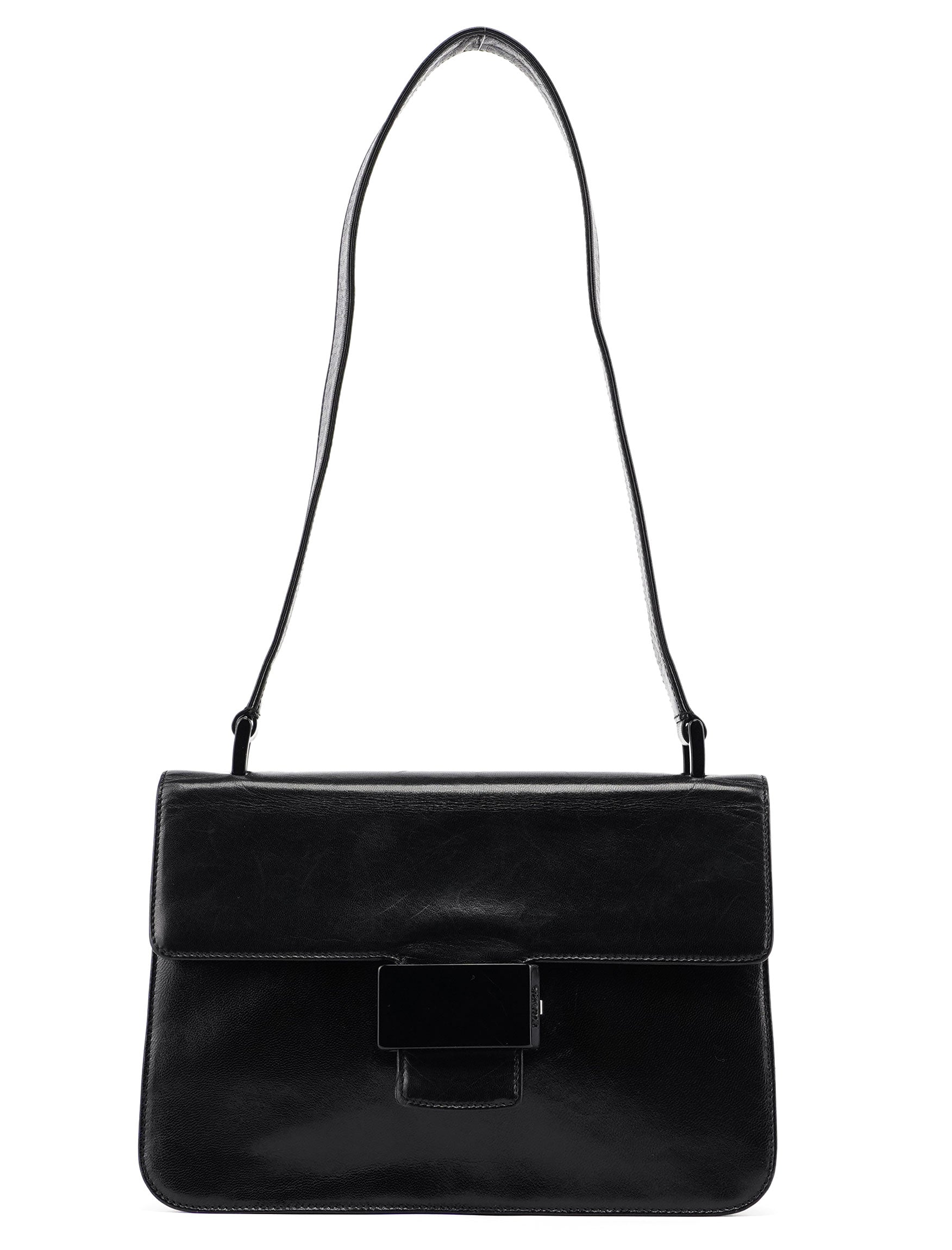 Prada B7020 Black Madras Calfskin Shoulder Bag