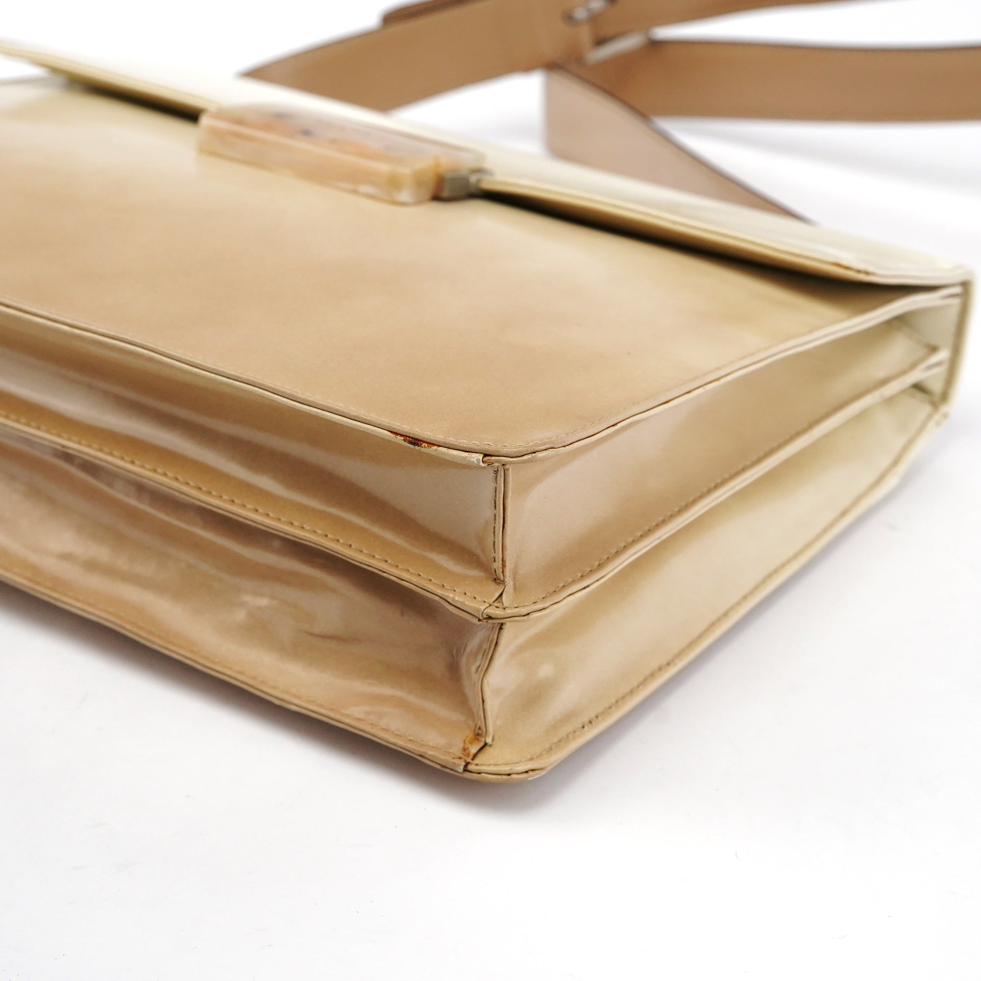 Prada B7300 Sac bandoulière Spazzolato en cuir verni beige