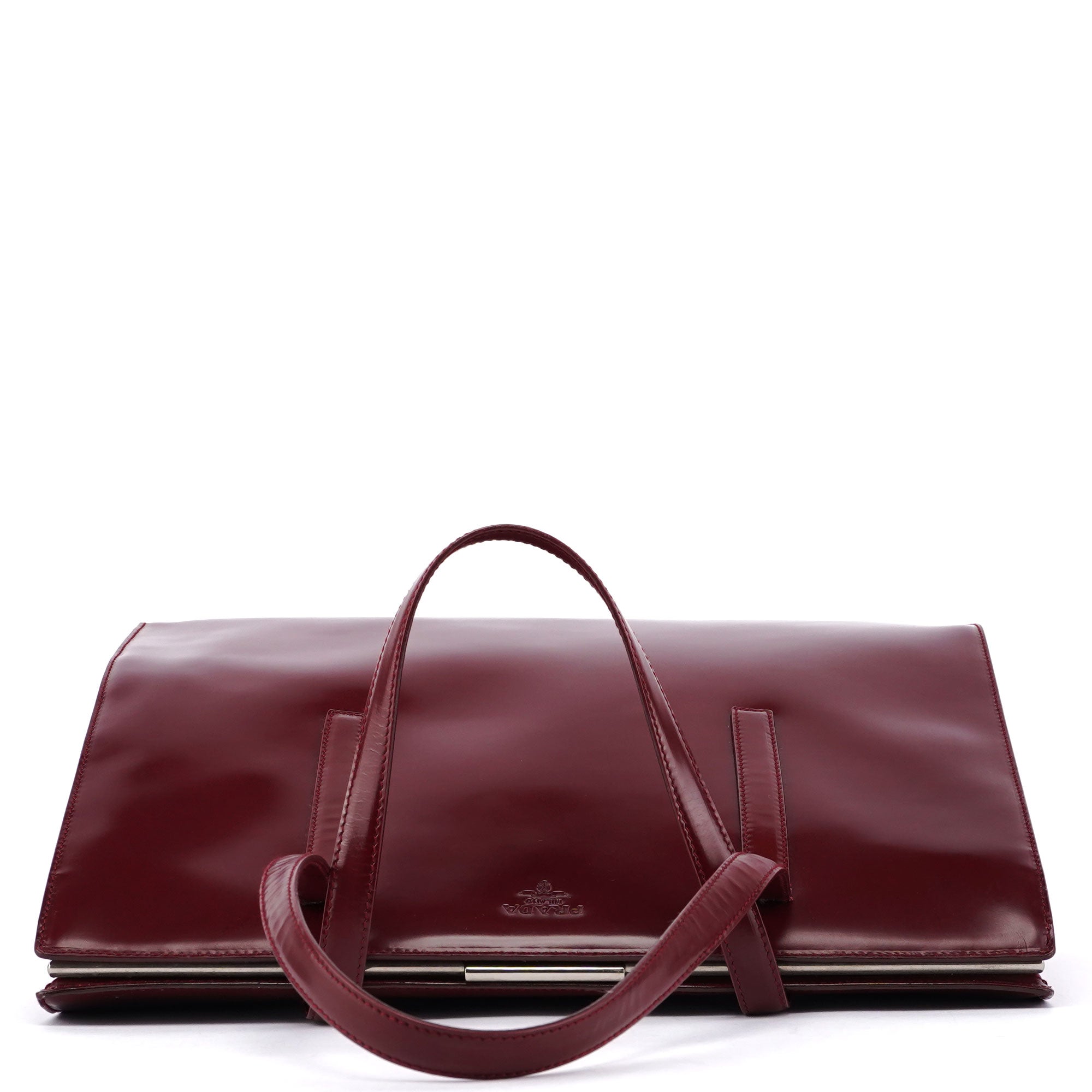 Prada B7389 Burgundy Spazzolato Clutch Tote Bag
