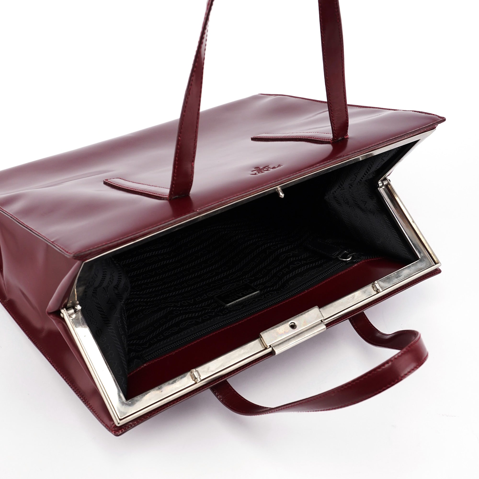 Prada B7389 Burgundy Spazzolato Clutch Tote Bag