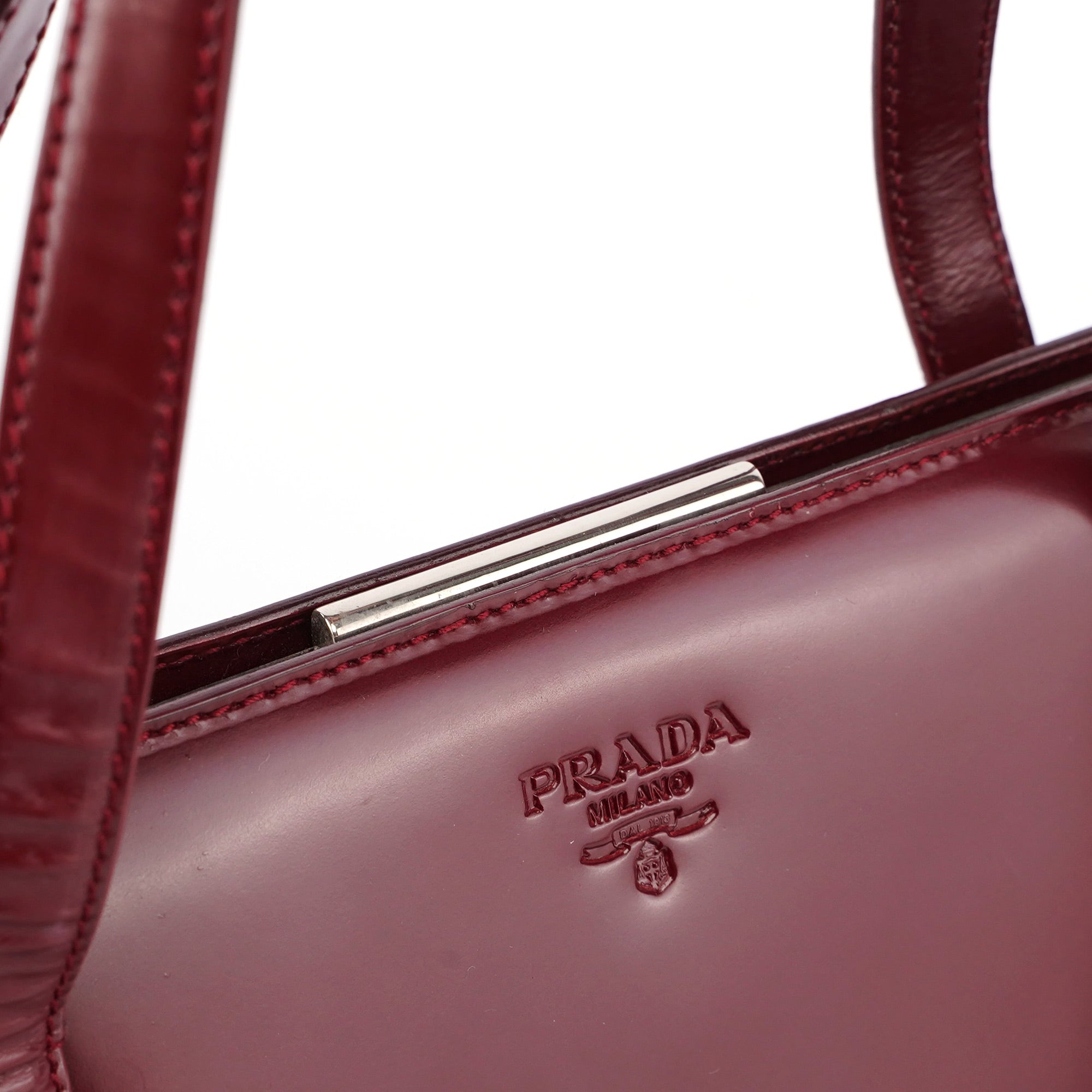 Prada B7389 Burgundy Spazzolato Clutch Tote Bag