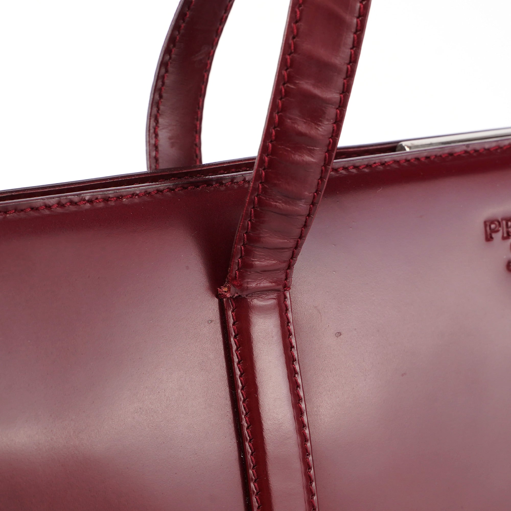 Prada B7389 Burgundy Spazzolato Clutch Tote Bag