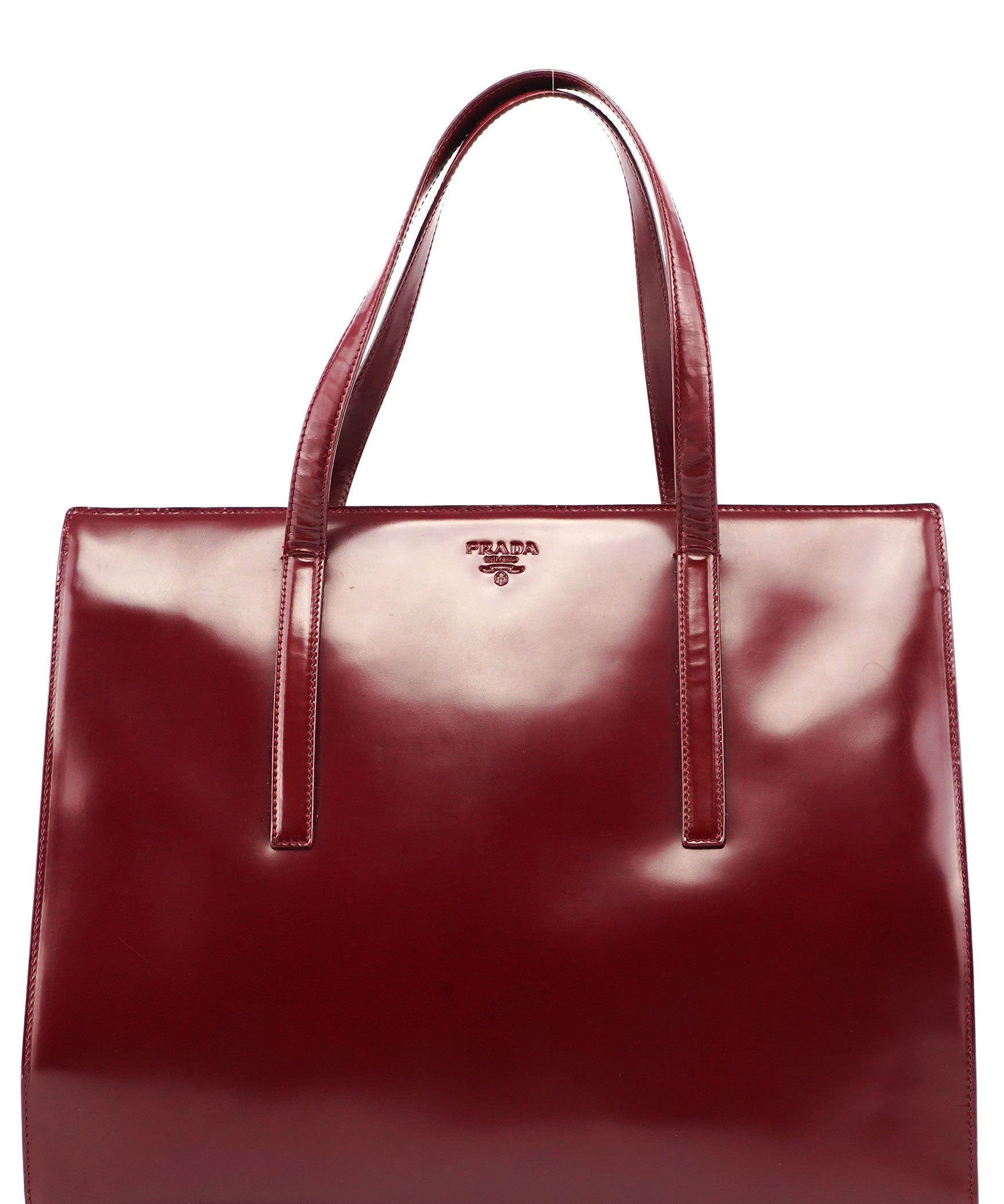 Prada B7389 Burgundy Spazzolato Clutch Tote Bag