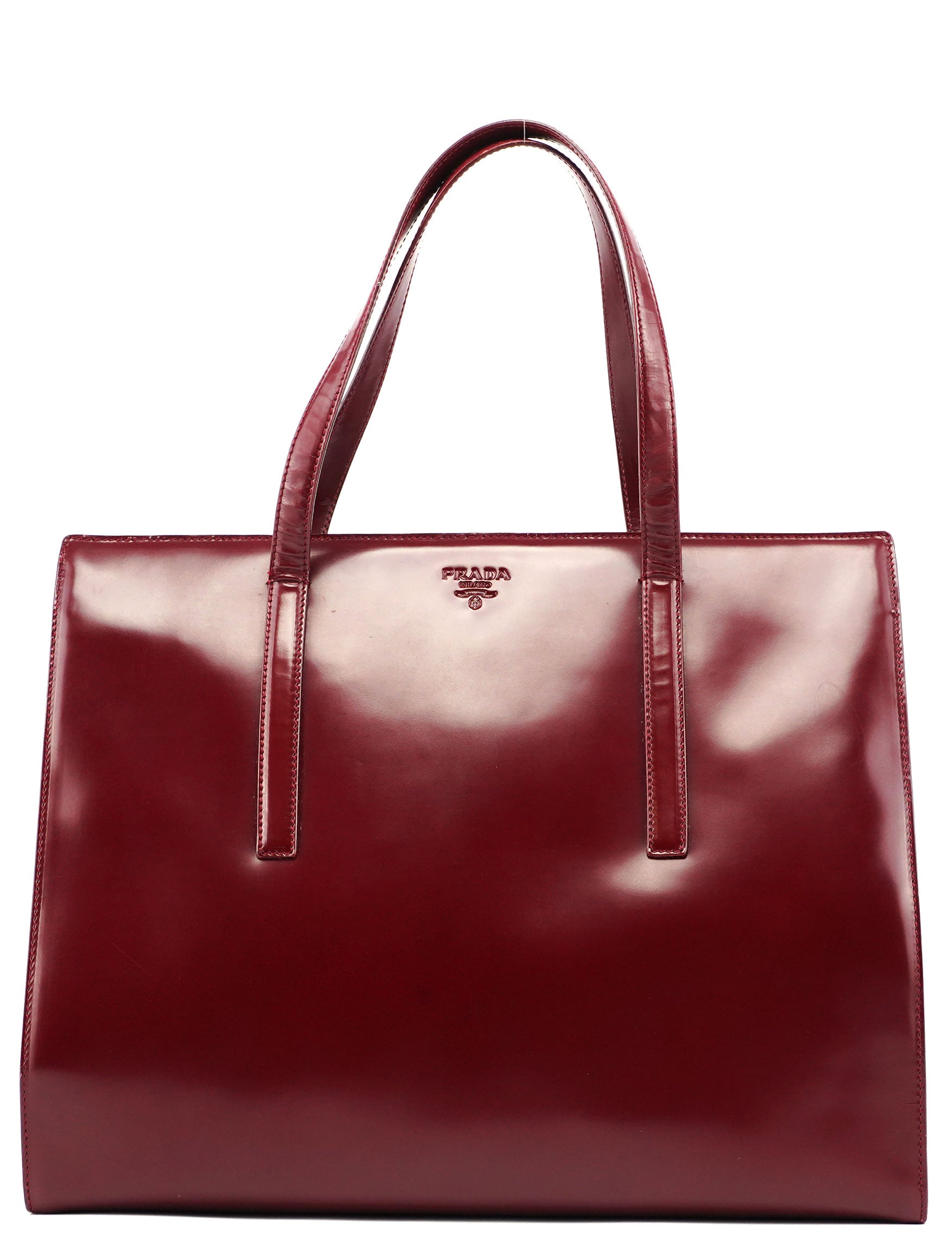 Prada B7389 Burgundy Spazzolato Clutch Tote Bag