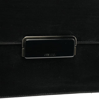 Prada B7417 Black Leather Flap Shoulder Bag