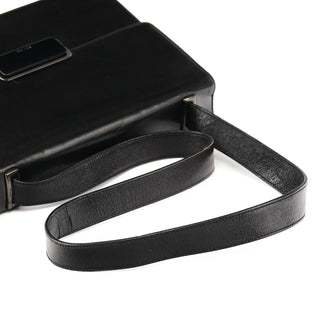 Prada B7417 Black Leather Flap Shoulder Bag