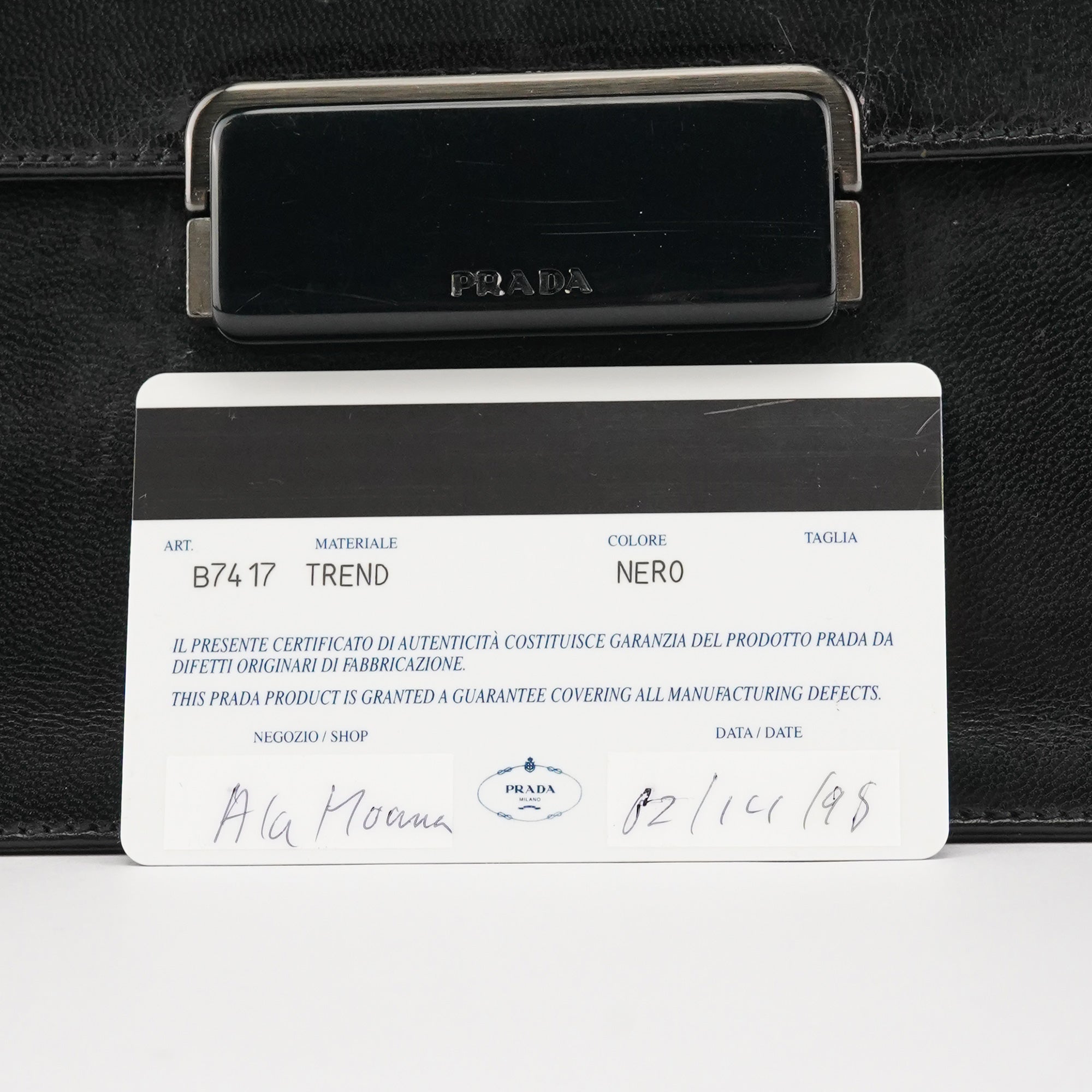 Prada B7417 skuldertaske i sort læder med klap