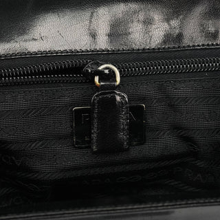 Prada B7417 Black Leather Flap Shoulder Bag