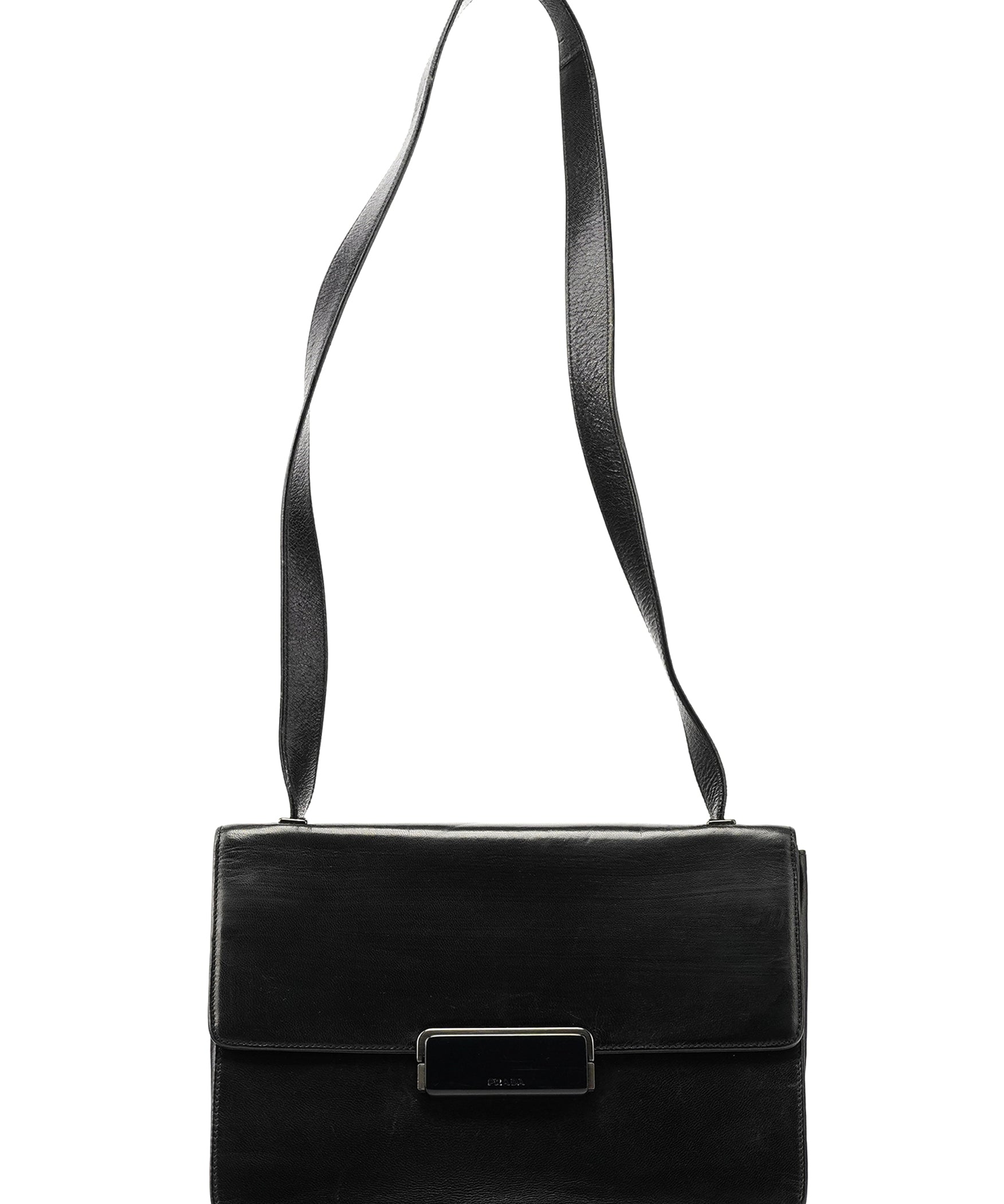 Prada B7417 Black Leather Flap Shoulder Bag