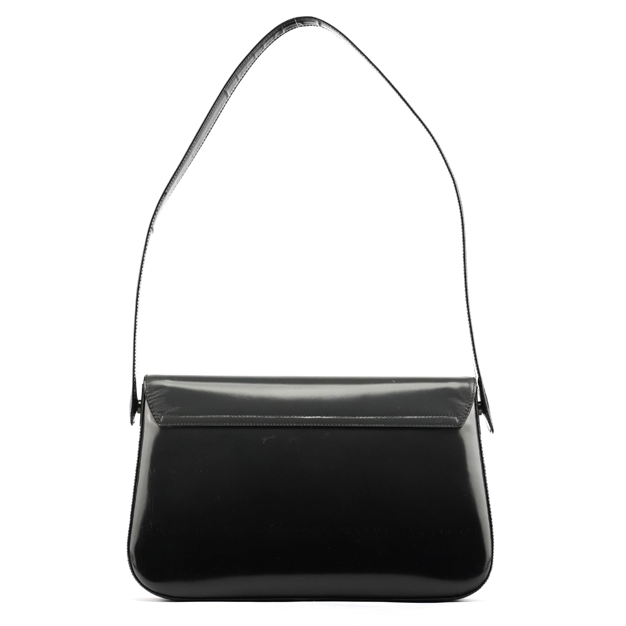 Prada B7443 Sac porté épaule Spazzolato Swivel en cuir verni noir