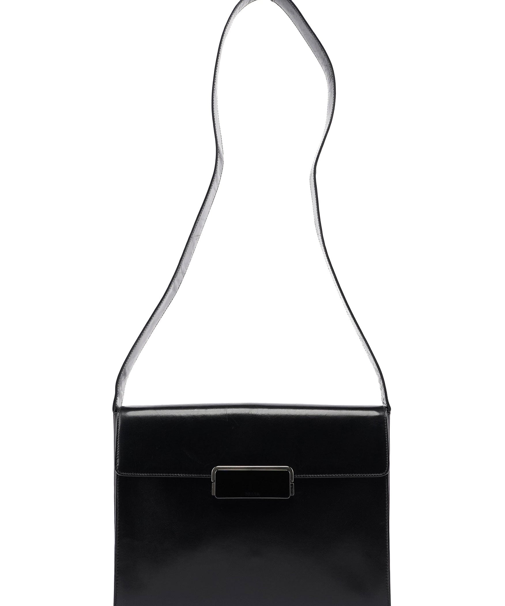 Prada B7495 Black Calfskin Buckle Shoulder Bag
