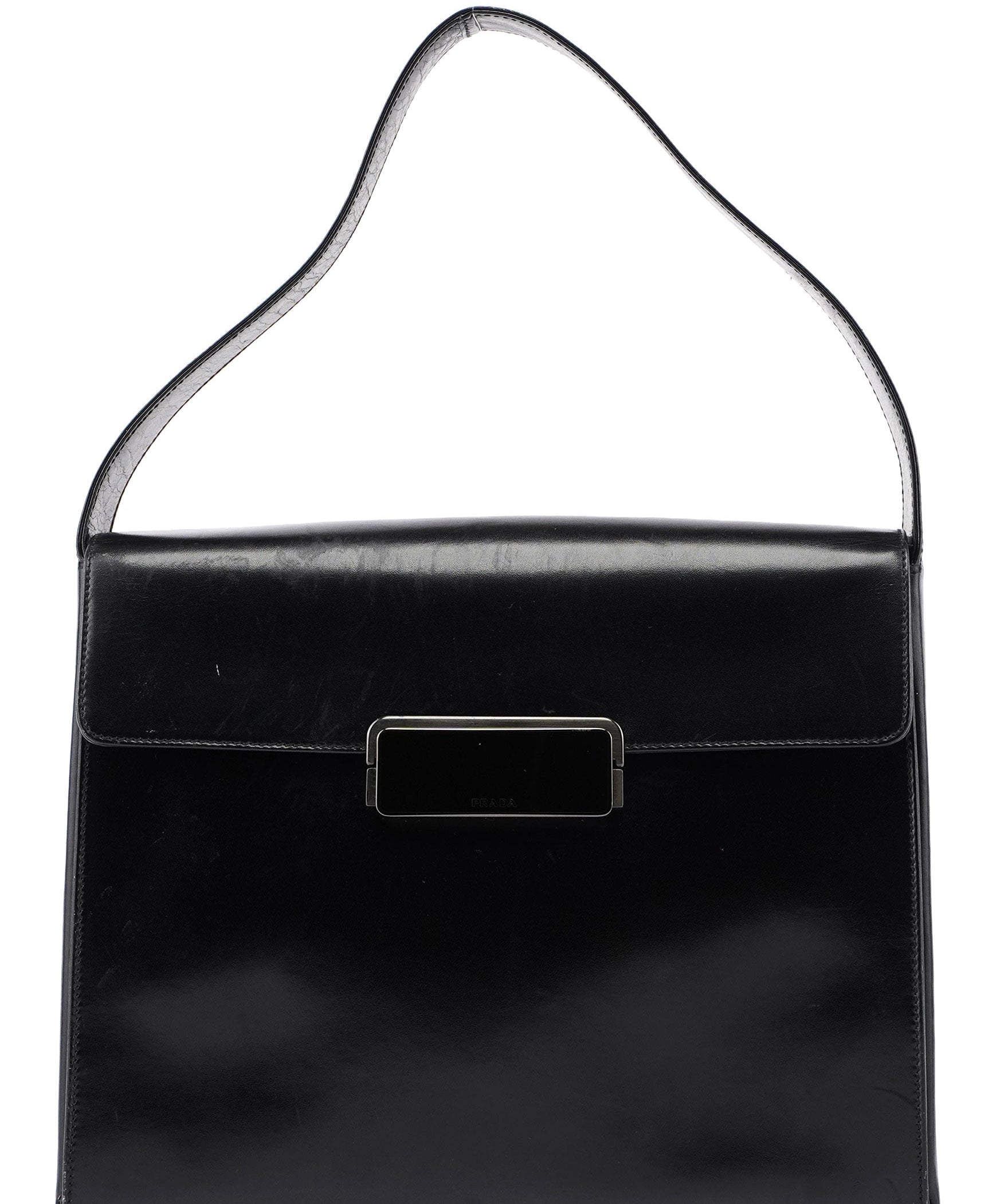 Prada B7495 Black Calfskin Buckle Shoulder Bag