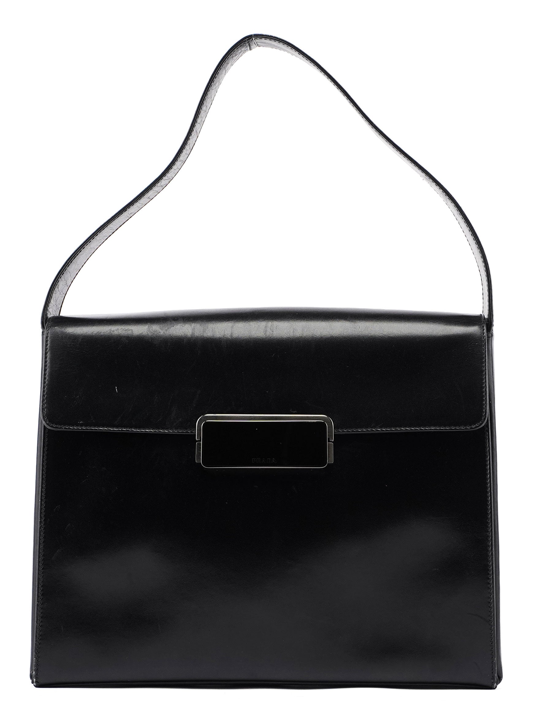 Prada B7495 Black Calfskin Buckle Shoulder Bag