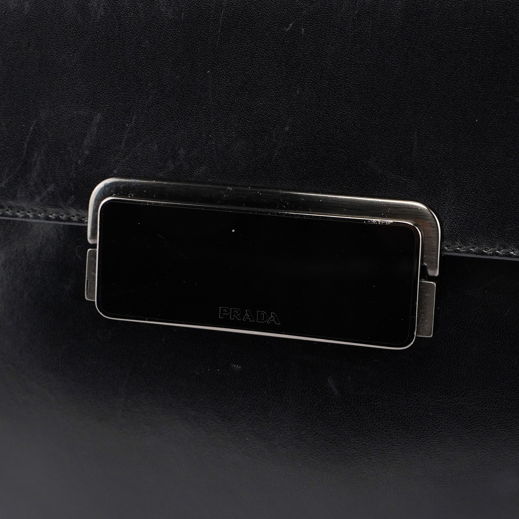 Prada B7495 Black Calfskin Buckle Shoulder Bag